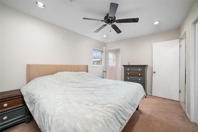 bedroom featuring ceiling fan and carpet floors