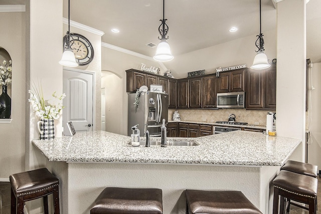 dining room with a notable chandelier, dark hardwood / wood-style floors, and crown molding