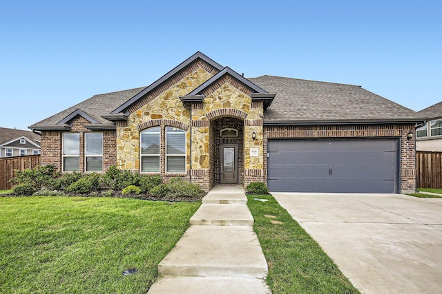 view of front of house with a garage and a front yard