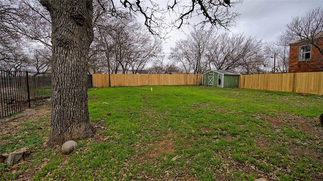 view of yard with a shed