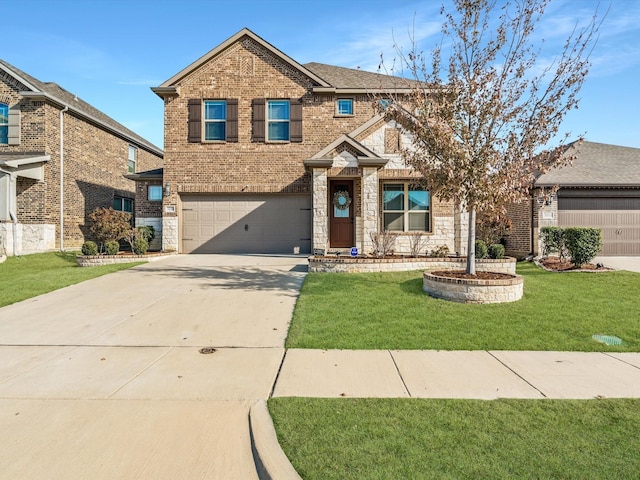 craftsman-style home featuring a front yard and a garage