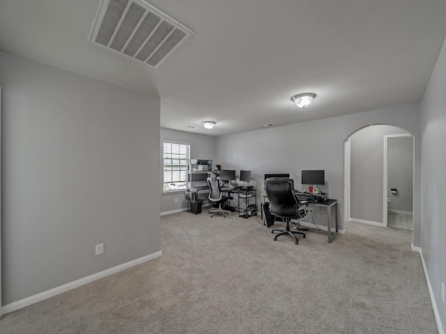 office space featuring light colored carpet