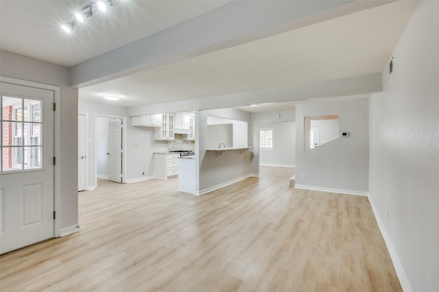 unfurnished living room featuring light wood-type flooring and a healthy amount of sunlight