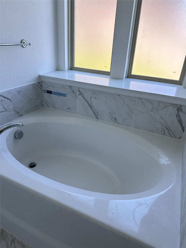 bathroom with a tub and plenty of natural light