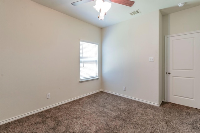 unfurnished room with carpet floors and ceiling fan