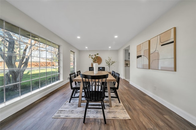 dining space with dark hardwood / wood-style flooring