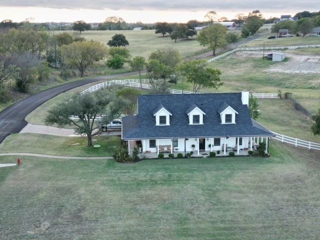 aerial view at dusk with a rural view