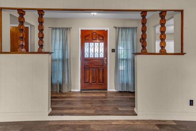 foyer entrance featuring dark hardwood / wood-style flooring