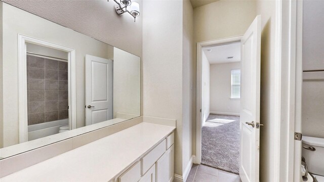 full bathroom with tile patterned flooring, vanity, toilet, and shower / bathing tub combination