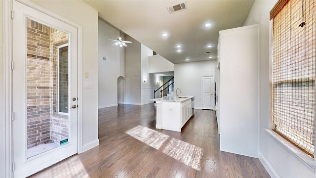 interior space featuring dark hardwood / wood-style floors and sink