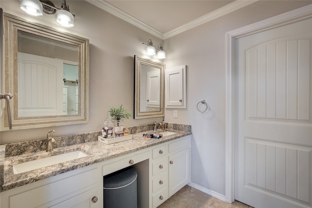 bathroom featuring vanity and ornamental molding