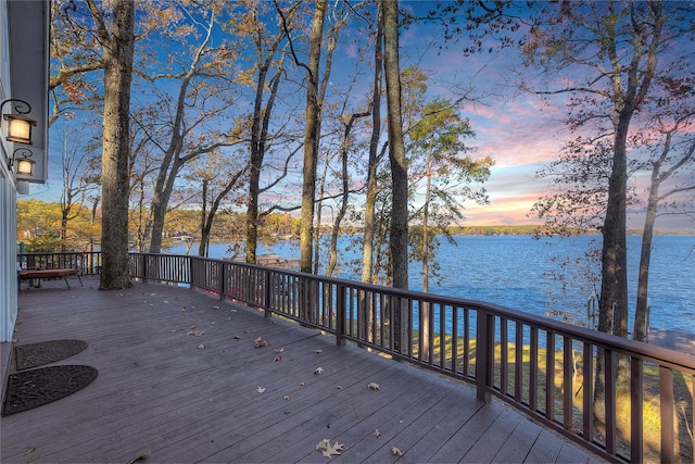 deck at dusk with a water view