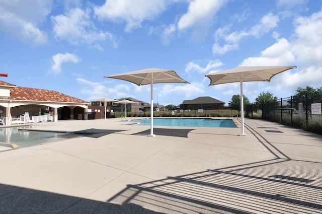 view of swimming pool with a patio area