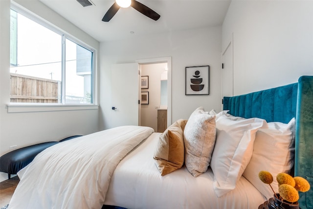 bedroom featuring ceiling fan