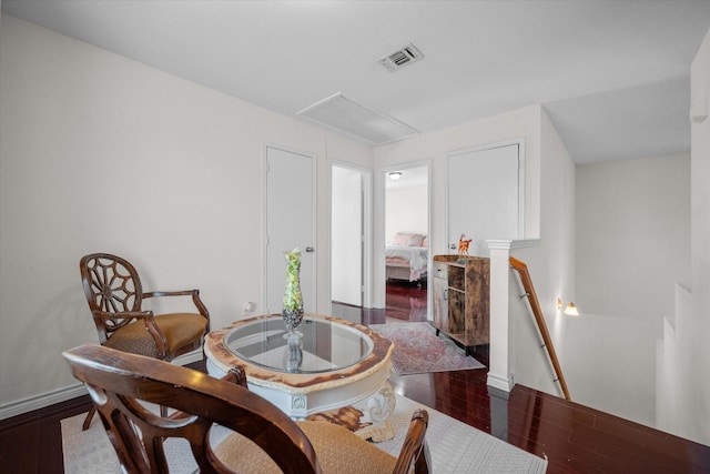 living area featuring dark hardwood / wood-style flooring