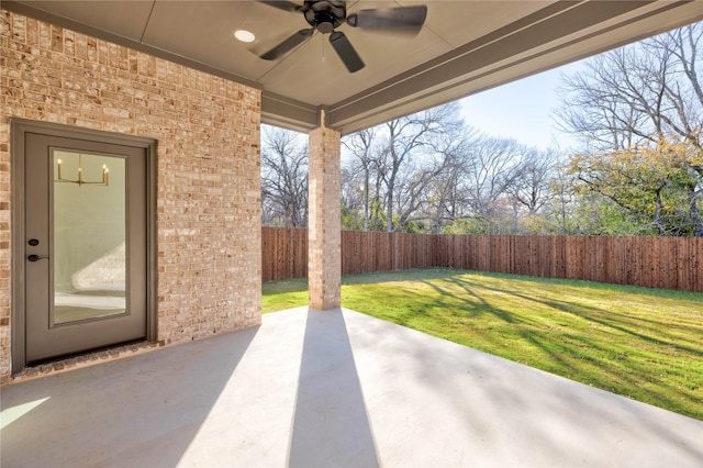 view of patio / terrace featuring ceiling fan