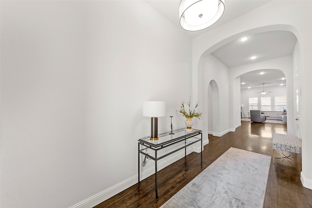 hallway featuring dark hardwood / wood-style flooring