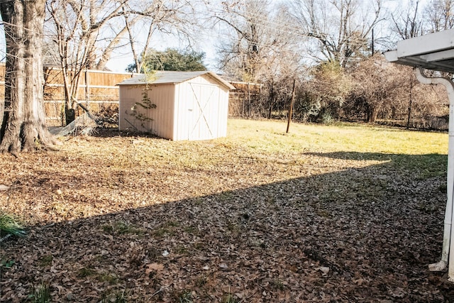 view of yard with a storage shed