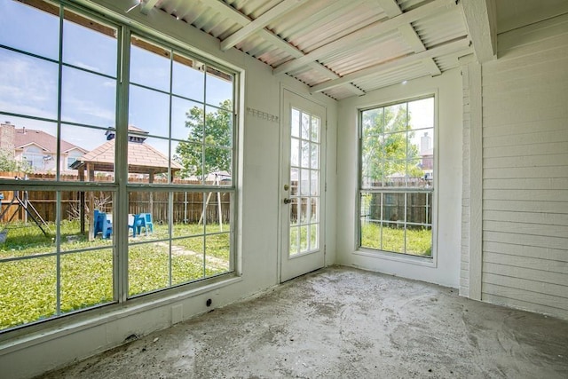 view of unfurnished sunroom