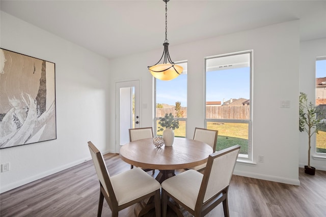 dining space featuring wood-type flooring