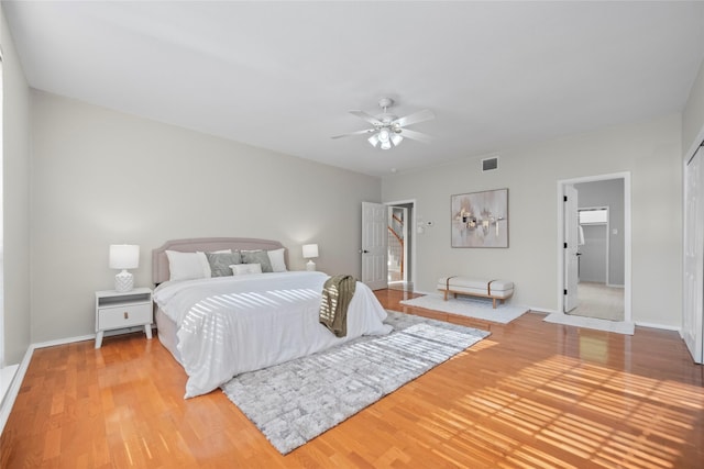 bedroom featuring ceiling fan and hardwood / wood-style floors