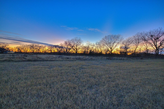 yard at dusk with a rural view