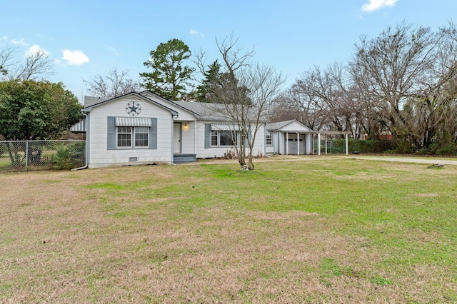 ranch-style home featuring a front yard