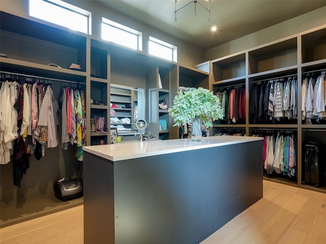 walk in closet with light wood-type flooring