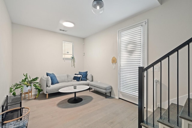 living area with light wood-type flooring