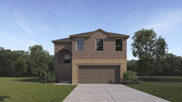 view of front of house with a garage and a front yard