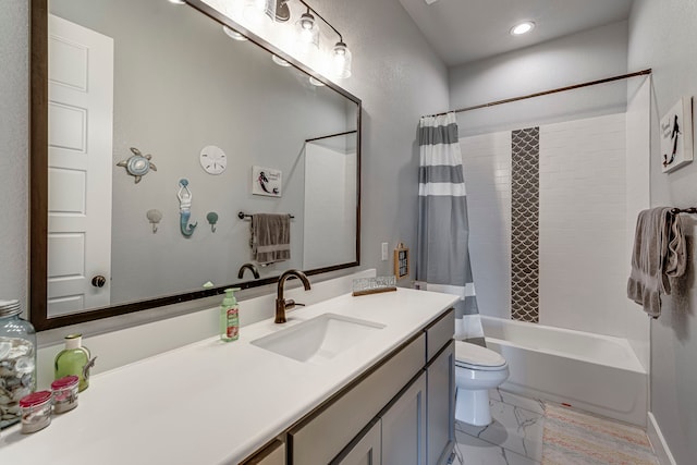 full bathroom featuring vanity, toilet, and shower / bath combo with shower curtain