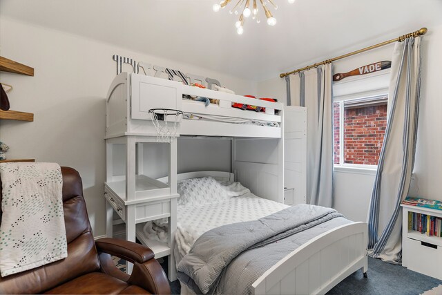 bedroom with a chandelier