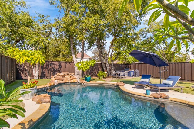 view of swimming pool with a patio