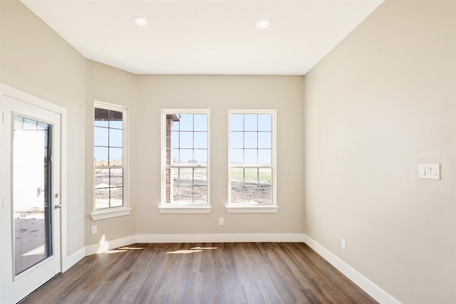 unfurnished room featuring plenty of natural light and dark wood-type flooring