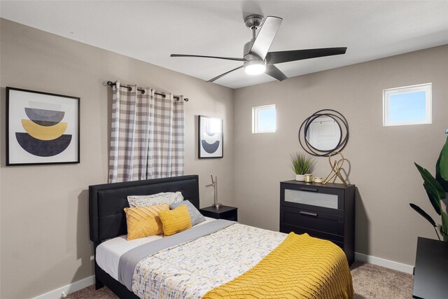 bedroom with carpet flooring and ceiling fan