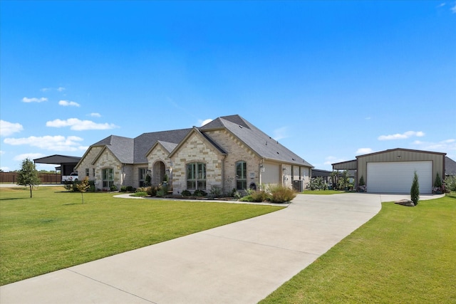 french country home featuring a front yard