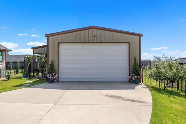 garage featuring a yard