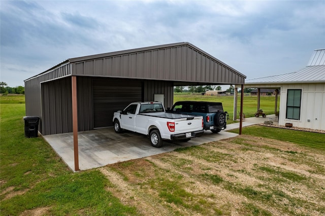 view of parking / parking lot featuring a lawn