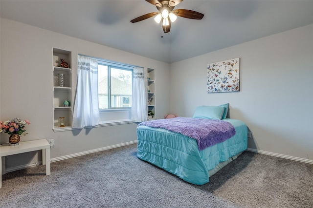 bedroom featuring carpet floors, ceiling fan, and vaulted ceiling