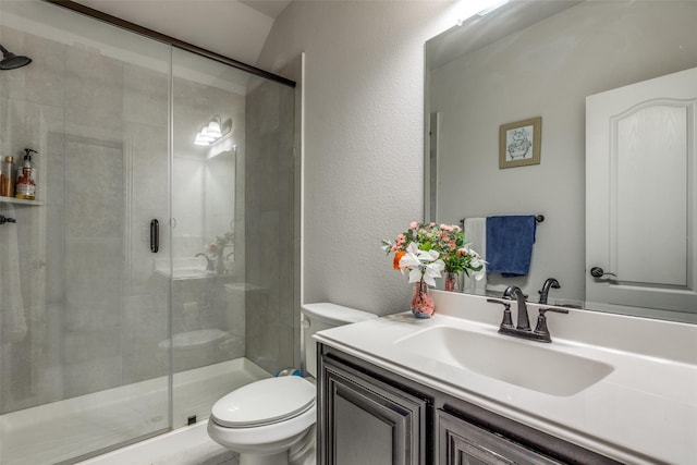 bathroom with vanity, toilet, and an enclosed shower