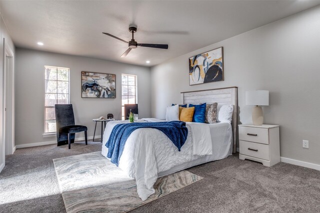 bedroom featuring carpet floors and ceiling fan