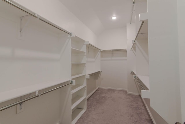 spacious closet featuring light colored carpet