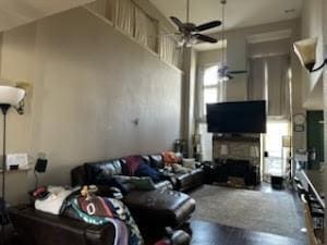 living room with ceiling fan