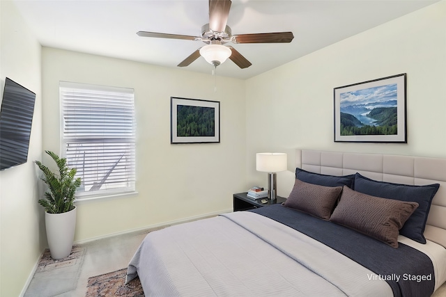 bedroom featuring ceiling fan