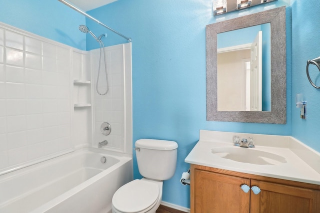 full bathroom featuring shower / bathtub combination, vanity, and toilet