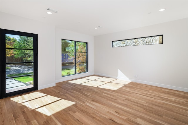 empty room with a healthy amount of sunlight and light hardwood / wood-style floors