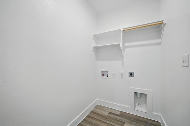 720 W Parnell, Denison, TX 75020 - washroom featuring electric dryer hookup, washer hookup, dark wood-style floors, baseboards, and hookup for a gas dryer