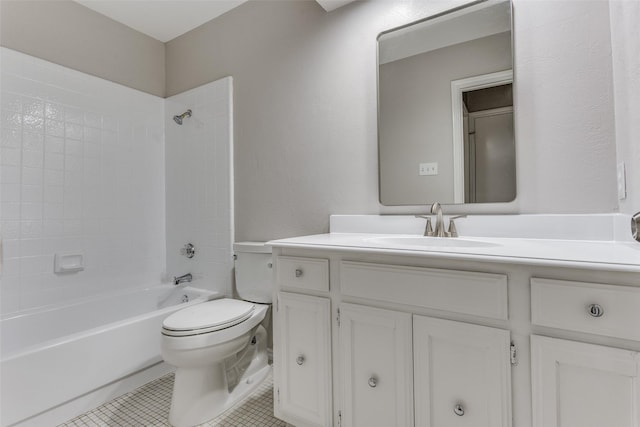 full bathroom featuring tile patterned flooring, vanity, shower / bath combination, and toilet