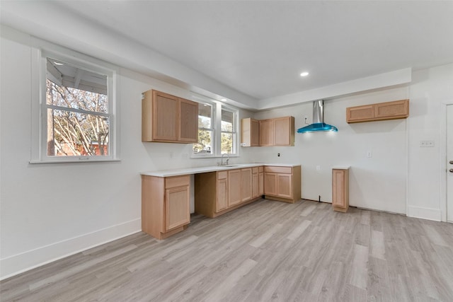 kitchen featuring light brown cabinetry, light hardwood / wood-style flooring, and sink