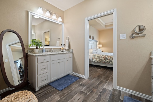 bathroom featuring wood-type flooring and vanity